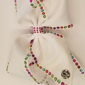 white JoJo bow with rhinestones